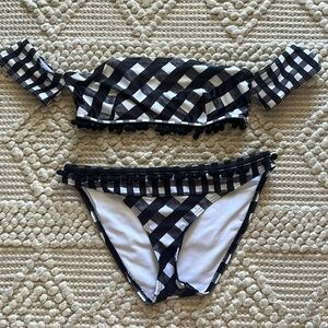 ASOS gingham off the shoulder bikini